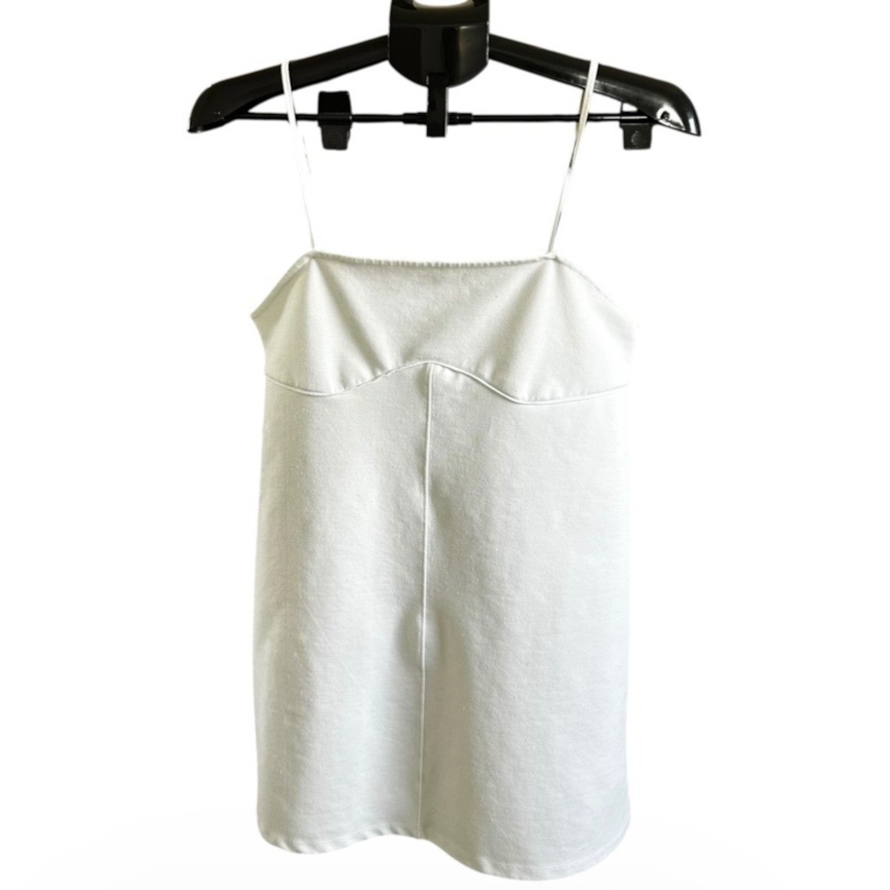 Zara Womens Large White Spaghetti Strap Seamed Bust Mini A-Line Dress | 0131